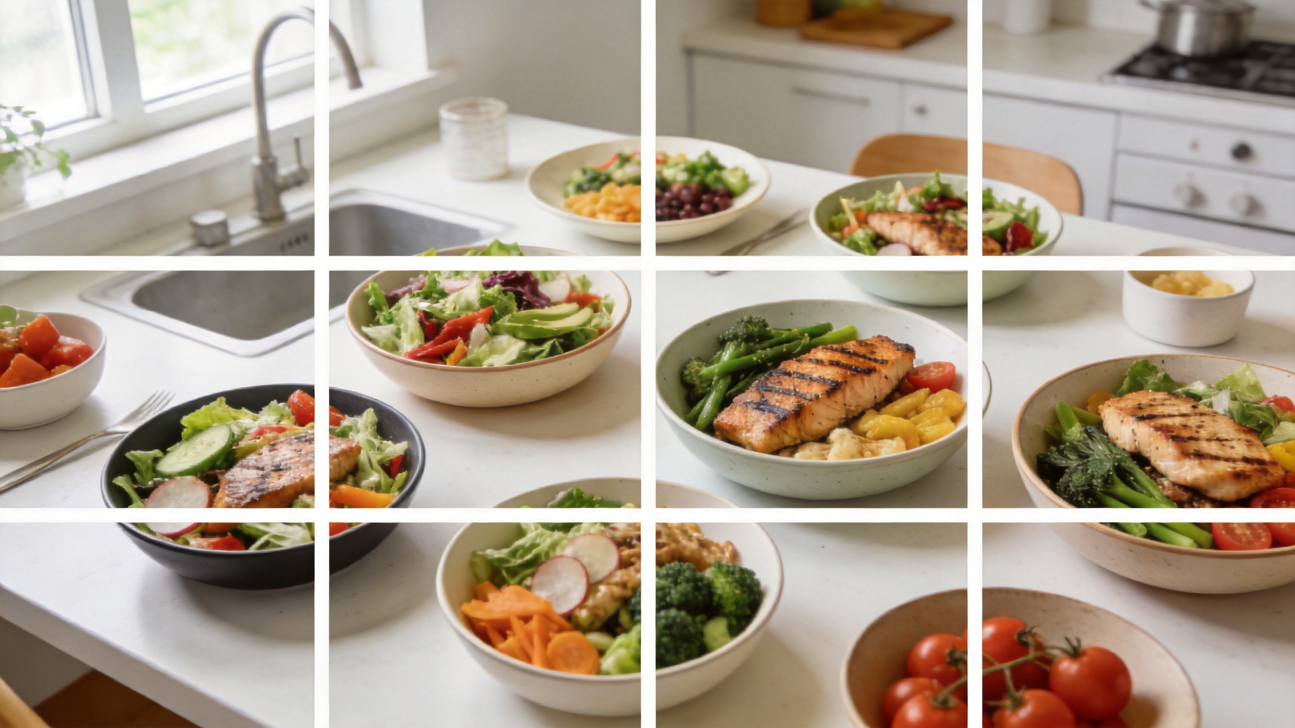 Meal prep containers filled with healthy calorie-controlled meals