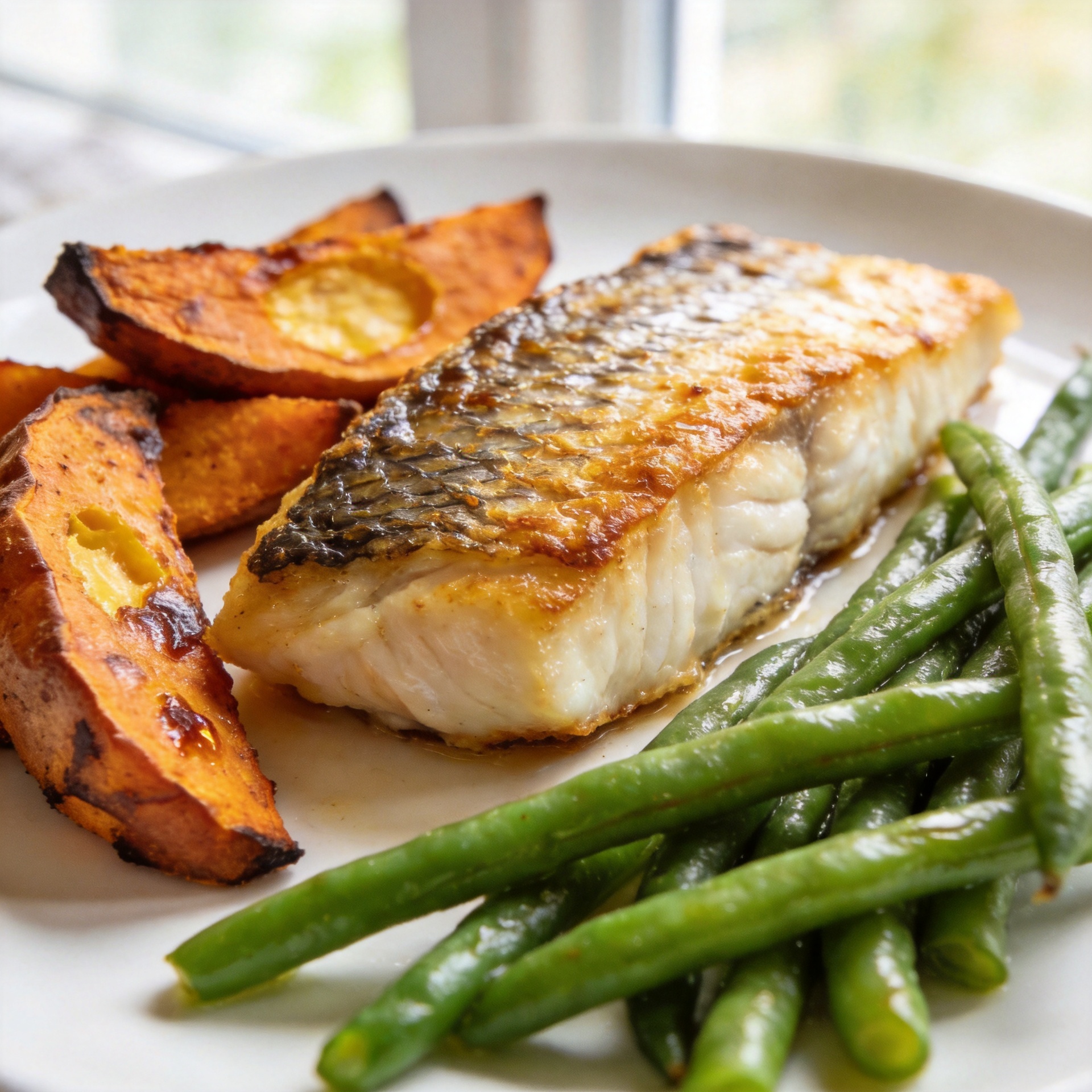 Baked Cod with Sweet Potato Wedges
